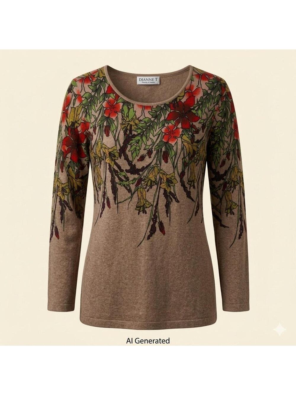 039-Simonton Says Floral Longsleeve Sweater / No Size Tag / PTP 27"